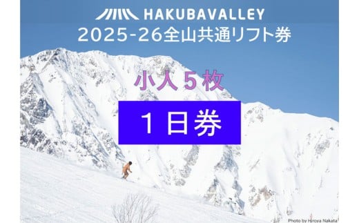 2025-2026 Hakuba Valley 全山共通1日リフト券 小人5枚