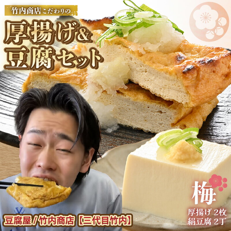 【ふるさと納税】老舗豆腐屋 / 竹内商店【三代目竹内】 こだわりの厚揚げ＆豆腐セット 梅 (厚揚げ 2枚 / 絹豆腐 2丁) 【お揚げ 油あげ 手作り 遺伝子組み換えでない 大豆 肉厚 おかず 人気 惣菜 あぶら揚げ 豆腐 厚揚げ セット 詰め合わせ 贈答 ギフト お礼 贈り物】