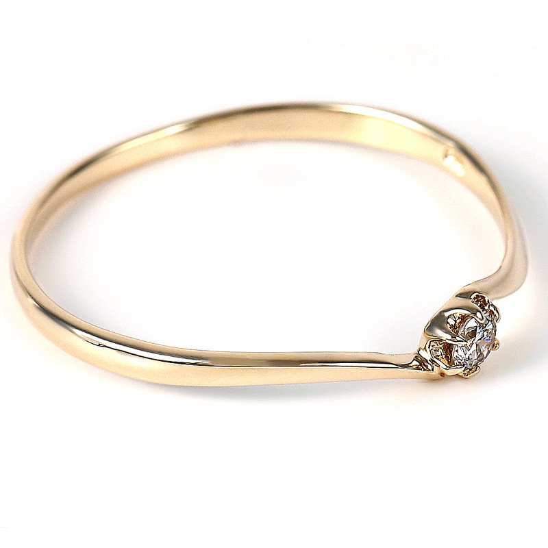 〈 甲府ジュエリー 〉細身、0.04ct　ウェーブライン　Ｋ10YG　一粒ダイヤ　リング　R951DI-Ｙ2