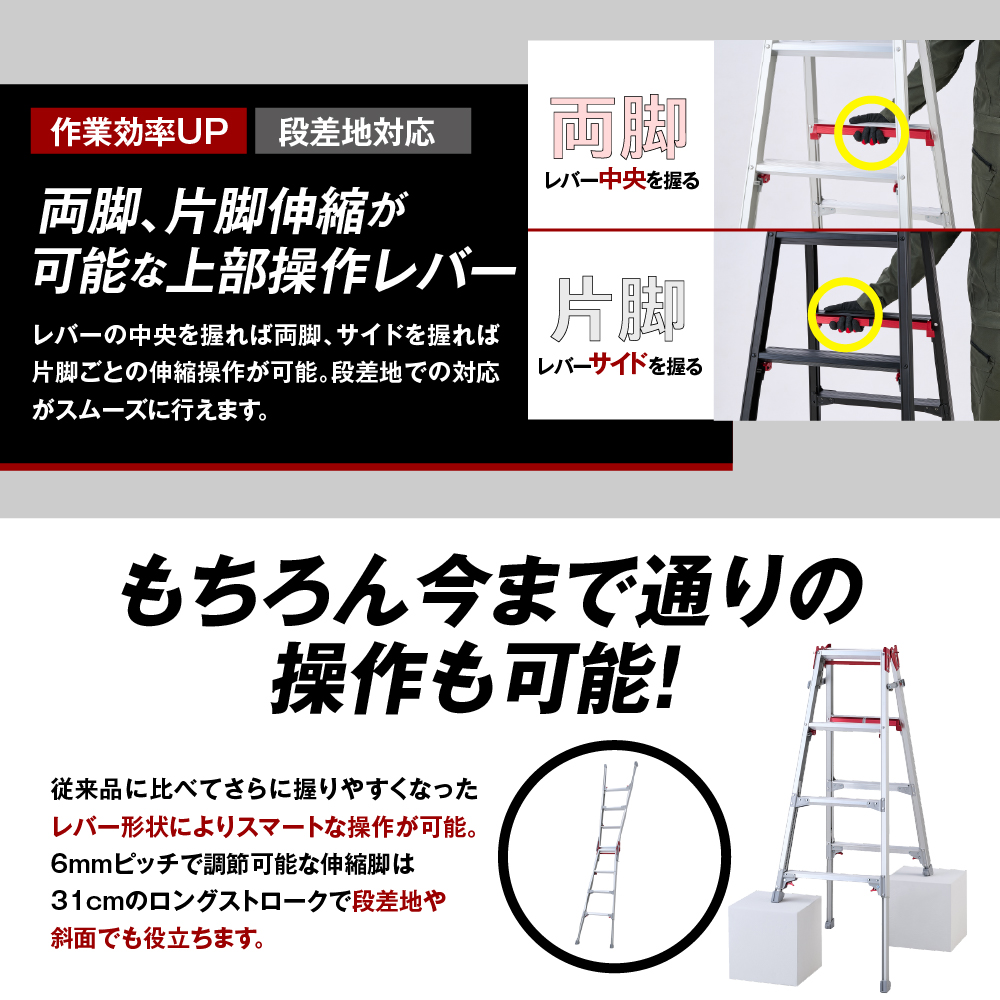 シャガマン シルバー はしご兼用伸縮脚立(上部操作タイプ) RYR-12 ※沖縄・離島地域へのお届け不可