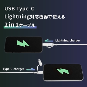 Owltech やわらか超タフで断線に強い 耐屈曲10万回以上 PD60W充電／データ転送 USB Type-C to Type-C／Lightning 2in1ケーブル OWL-CBNCCL15-W