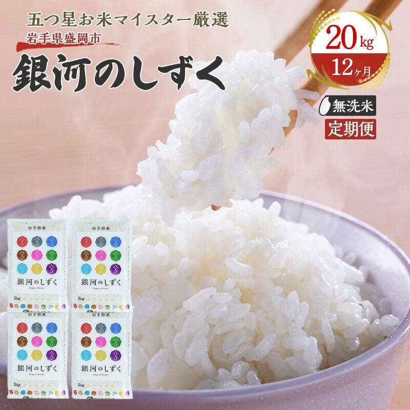 【ふるさと納税】米 定期便 12ヶ月 銀河のしずく 無洗米 20kg(5kg×4) お米 精米 白米 こめ コメ おこめ ごはん お米マイスター 推奨 ブランド米 常温 国産 岩手県 岩手 盛岡市産 定期 お楽しみ 12回