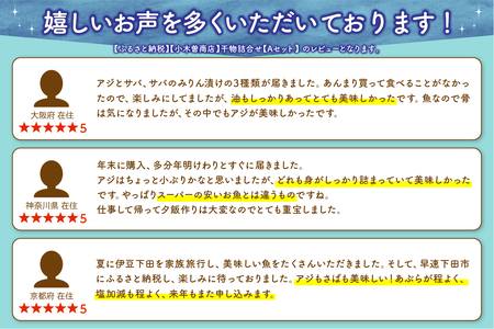 【小木曽商店 】干物詰合せ【Aセット】　[干物 あじ さば アジ サバ 真アジ みりん干し 真アジ 味醂干し 無添加 減塩 魚 静岡 伊豆 下田 干物 ひもの あじ さば 干物 ひもの あじ さば 干