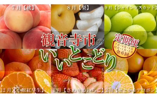 観音寺市のいいとこどり定期便【全6回】 果物 フルーツ 桃 梨 シャインマスカット 小原紅早生 さぬき姫 いちご せとか デコポン