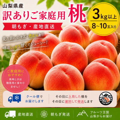 【ふるさと納税】【山梨県産】訳あり ご家庭用 桃 3kg以上(8～10玉)旬のおまかせ クール便発送【配送不可地域：離島・沖縄県】【1740488】