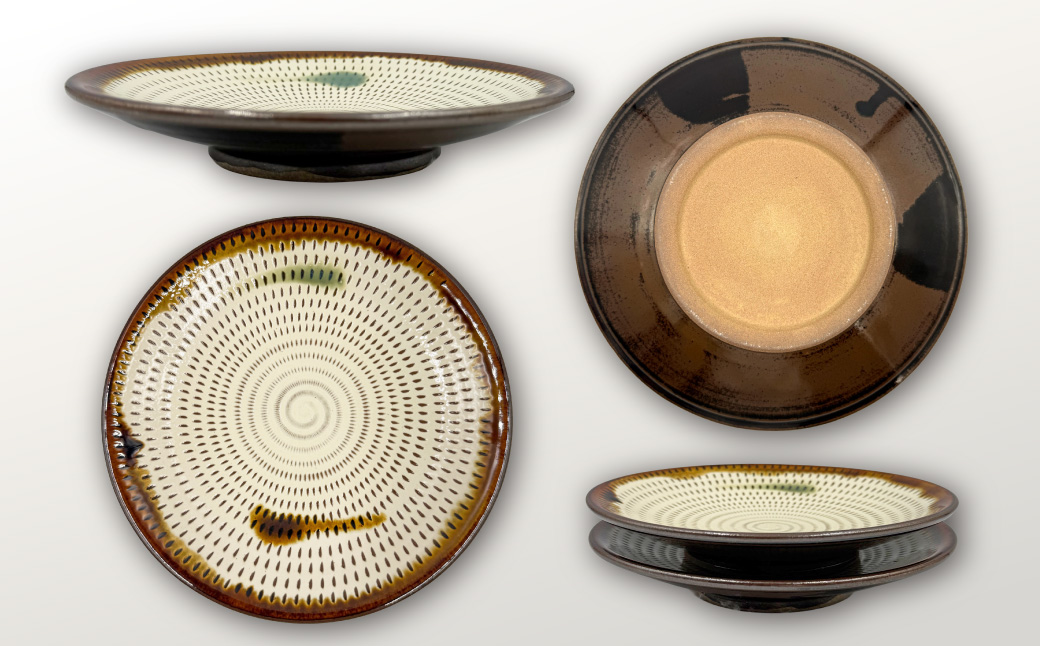 FJ4 【柳瀬本窯元】飛び鉋六寸皿2枚組