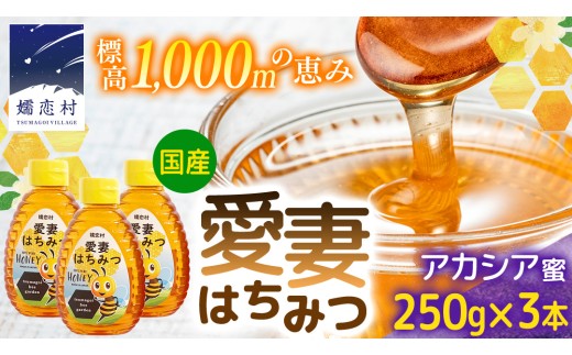 嬬恋村 愛妻はちみつ ( アカシア ) 250g × 3個セット はちみつ 国産 ハチミツ 蜂蜜 群馬 アカシア [AC010tu]