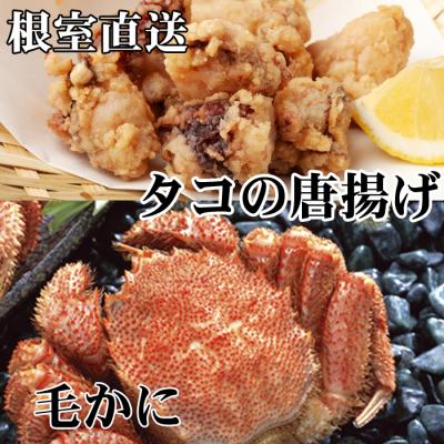 ふるさと納税 根室市 毛かに400g〜550g、たこ唐揚げ250g×2P C-36076