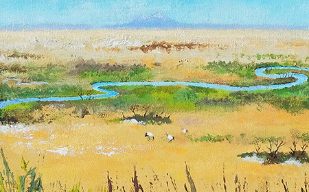 北海道釧路町の大自然　絵画「春近し湿原」　1枚(M6号サイズ)_北海道 釧路町の 大自然 Mナオキオリジナル 作品 北海道 釧路町 釧路超 特産品 _【1276723】