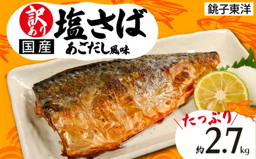 訳あり 国産 塩さば あごだし風味 約2.7kg 鯖 さば 塩鯖 フィーレ フィレ 国内産 出汁 味付き 味付け 魚介類 魚 魚貝 魚介 海鮮 水産 人気 冷凍 大容量 小分け 冷凍食品 酒 さけ おかず 惣菜 弁当 不揃い 規格外 訳アリ 訳有 傷 グルメ お取り寄せ 贈答 贈物 プレゼント 贈り物 長期保存 ギフト 小分け ふるさと納税 ふるさと納税鯖 送料無料 千葉県 銚子市 銚子東洋