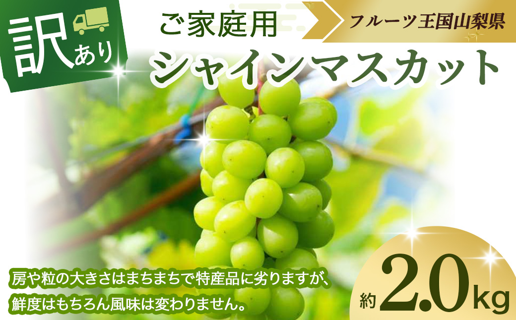 【2025年/令和7年発送分】ご家庭用シャインマスカット　2㎏　「訳あり」