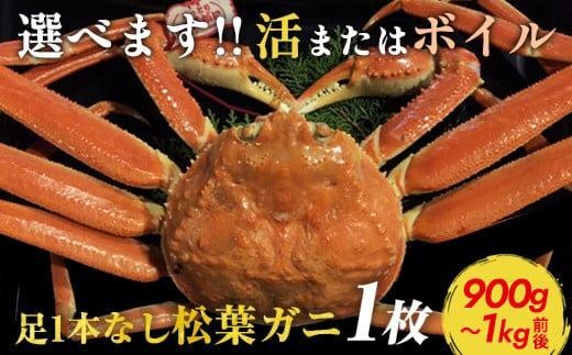 
            【選べます！活またはボイル】足1本なし 訳あり 松葉ガニ 特大1枚（900g～1kg前後）【着日指定不可】※2025年11月上旬～2026年3月下旬に順次発送予定 ｜ 蟹 かに 松葉ガニ 松葉蟹 訳あり 家庭用 鳥取県産 北栄町 おすすめ 人気
          