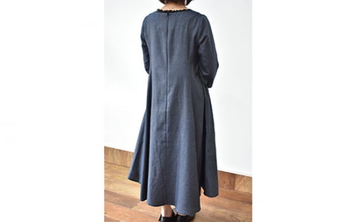 No.428 ふんわりコットンワンピース　L　ネイビー ／ オーガニックコットン 朱子織り 上品 山梨県