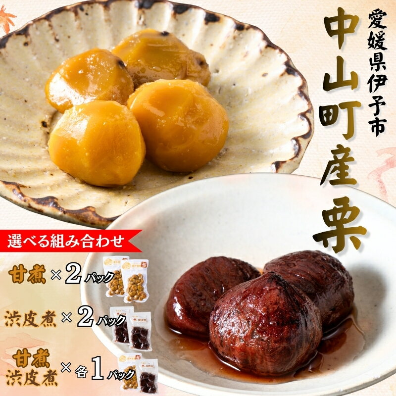 【ふるさと納税】栗 くり クリ 中山町産栗 甘煮 渋皮煮 【選べる組み合わせ】 2パック 真空包装 ゆうパケット 常温 愛媛 着色料不使用 無添加 少量パック 手作り デザート おやつ きんとん お正月 国産 伊予市