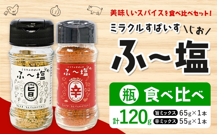 
                  塩 ミラクルすぱいす ふ～塩 旨ミックス + 辛ミックス 各瓶×1本 株式会社KIYORAきくち 《90日以内に出荷予定(土日祝除く)》 熊本県 菊池市 調味料 ハーブソルト 塩 天然塩 岩塩
                
