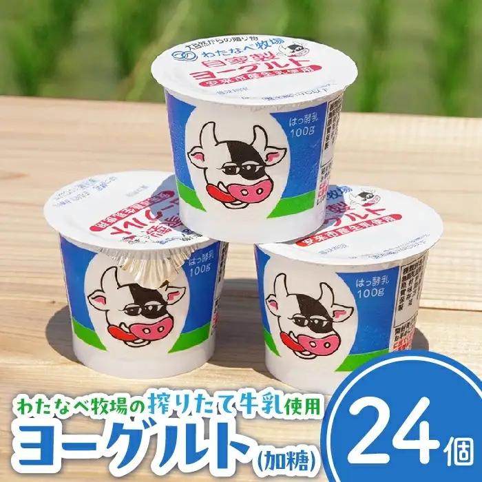 わたなべ牧場のヨーグルトセット24個 ／スプーン付き ヨーグルト 加糖 牧場 生乳 こだわり 甘み 搾りたて 安心 自然派 化学合成物質不使用 島根県 安来市