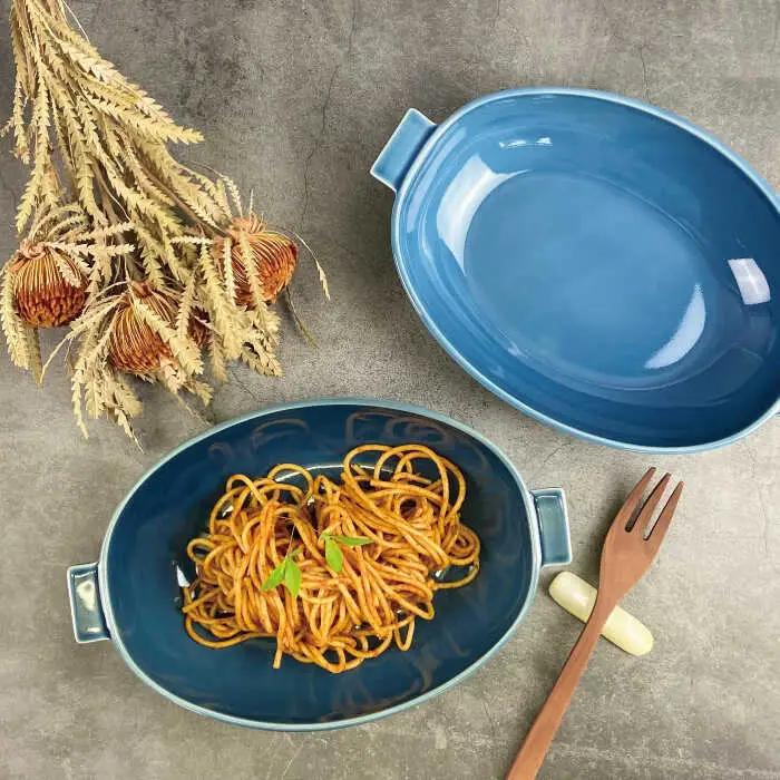 【波佐見焼】グラタン皿 大 薄瑠璃 2枚セット カレー皿 パスタ皿 食器 皿 【和山】 [WB131]  波佐見焼