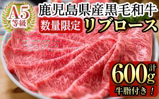 C-080＜数量限定！＞鹿児島黒牛リブロース肉600g(A-5等級)【九面屋】霧島市 国産 牛肉 鹿児島県産 黒毛和牛 肉 精肉 牛 すき焼き しゃぶしゃぶ A5等級