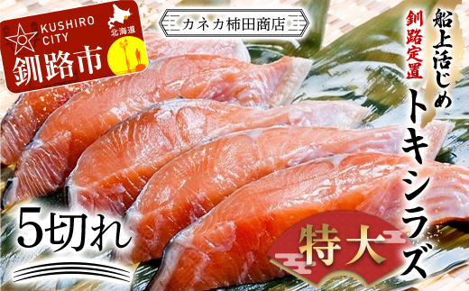 特大 船上活じめ釧路定置トキシラズ5切れ 真空パック 小分け 肉厚 鮭 サケ 魚 海鮮 トキシラズ 時鮭 鮭切身 シャケ 冷凍 おかず