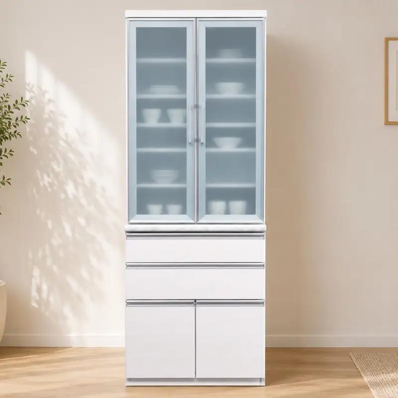 食器棚 ルシエル 70DB【白柾目・キングウッド】 幅70cm ダイニングボード 完成品 キッチン収納 スリム キッチンボード
