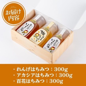 はちみつ味わい旅はちみつ3本セット(れんげはちみつ300g、アカシア300g、百花はちみつ300g) 蜂蜜 ハチミツ 純粋はちみつ 【新屋養蜂場】A428-v02