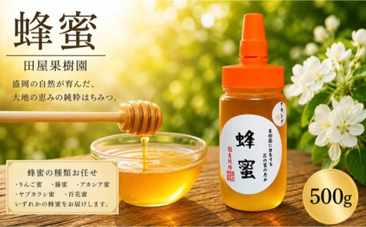 蜂蜜 500g 種類お任せ はちみつ りんご蜜 藤蜜 アカシア蜜 ヤブカラシ蜜 百花蜜 国産 加工品 ボトル 特産品 名産品 お取り寄せ ギフト 贈答用 贈答 プレゼント 岩手県 盛岡市 東北 岩手 盛岡 田屋果樹園 taya024