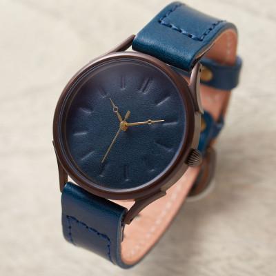 ふるさと納税 大津市 特産【近江牛革】で作るハンドメイドウォッチ　サステナブルを時計から　文字盤/ベルトカラー:青