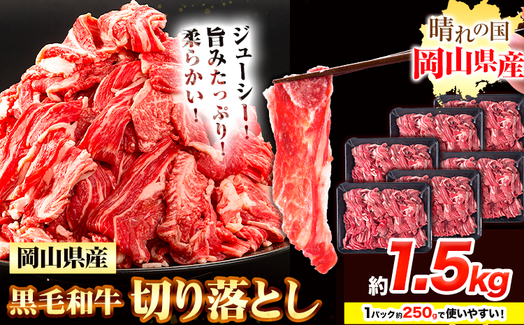 牛肉 黒毛和牛 切り落とし 1.5kg《30日以内に出荷予定(土日祝除く)》 岡山県 浅口市 牛 牛肉 和牛 牛丼 カレー 小分け 小分けパック 250g 送料無料