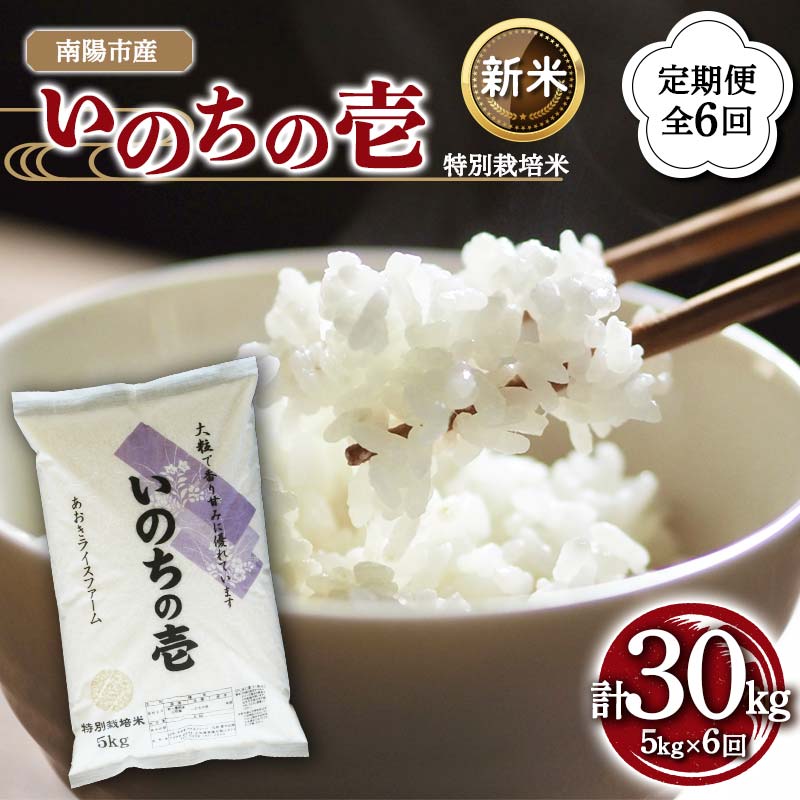 【ふるさと納税】 【令和8年産 新米 先行予約】 【金賞受賞農家】 《定期便6回》 特別栽培米 いのちの壱 5kg×6か月 《令和8年10月中旬～発送》 『あおきライスファーム』 山形南陽産 米 白米 精米 ご飯 農家直送 山形県 南陽市 [1617-R8]