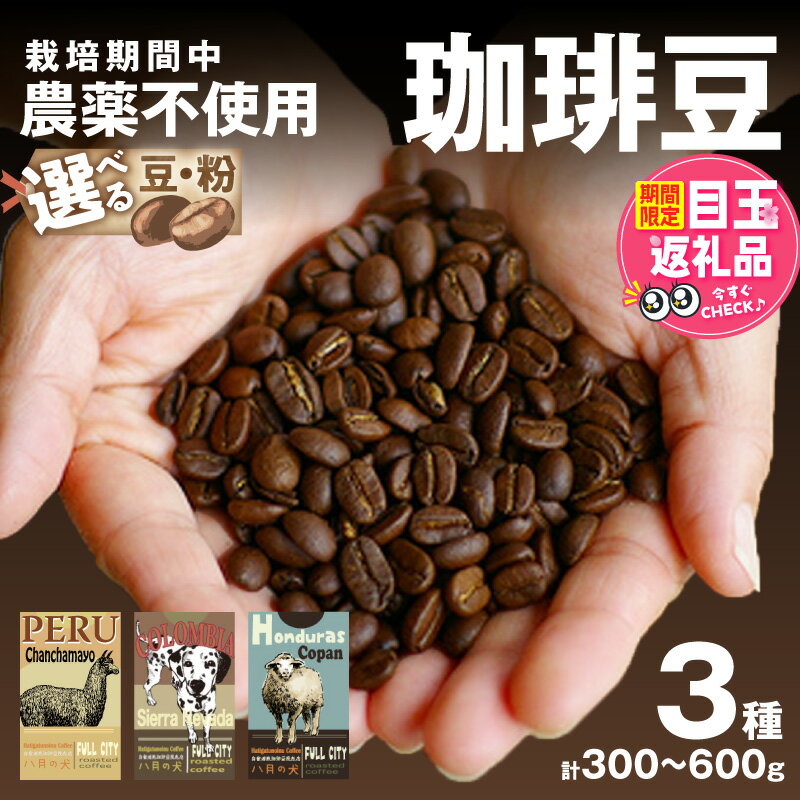 豆・粉選べる／焙煎直送／高評価★4.91 高レビュー★【栽培期間中 農薬不使用】 自家焙煎 コーヒー豆 お試し セット（100gx3種） 八月の犬 珈琲豆 ドリップ 飲み比べ ブホペ　コーヒー こーひー 珈琲 ふるさと納税 コーヒー 豆 珈琲豆