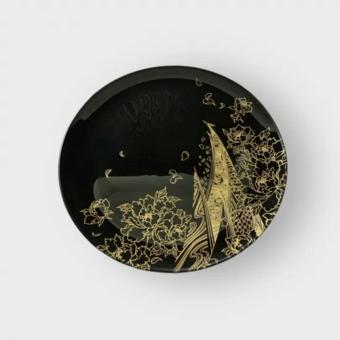 【ふるさと納税】丸小皿 登り孔雀 漆黒（金） ［NF157］ | 食器 パーティ 漆器 工芸品 クラフト 民芸 人気 おすすめ 送料無料 ギフト プレゼント 贈り物