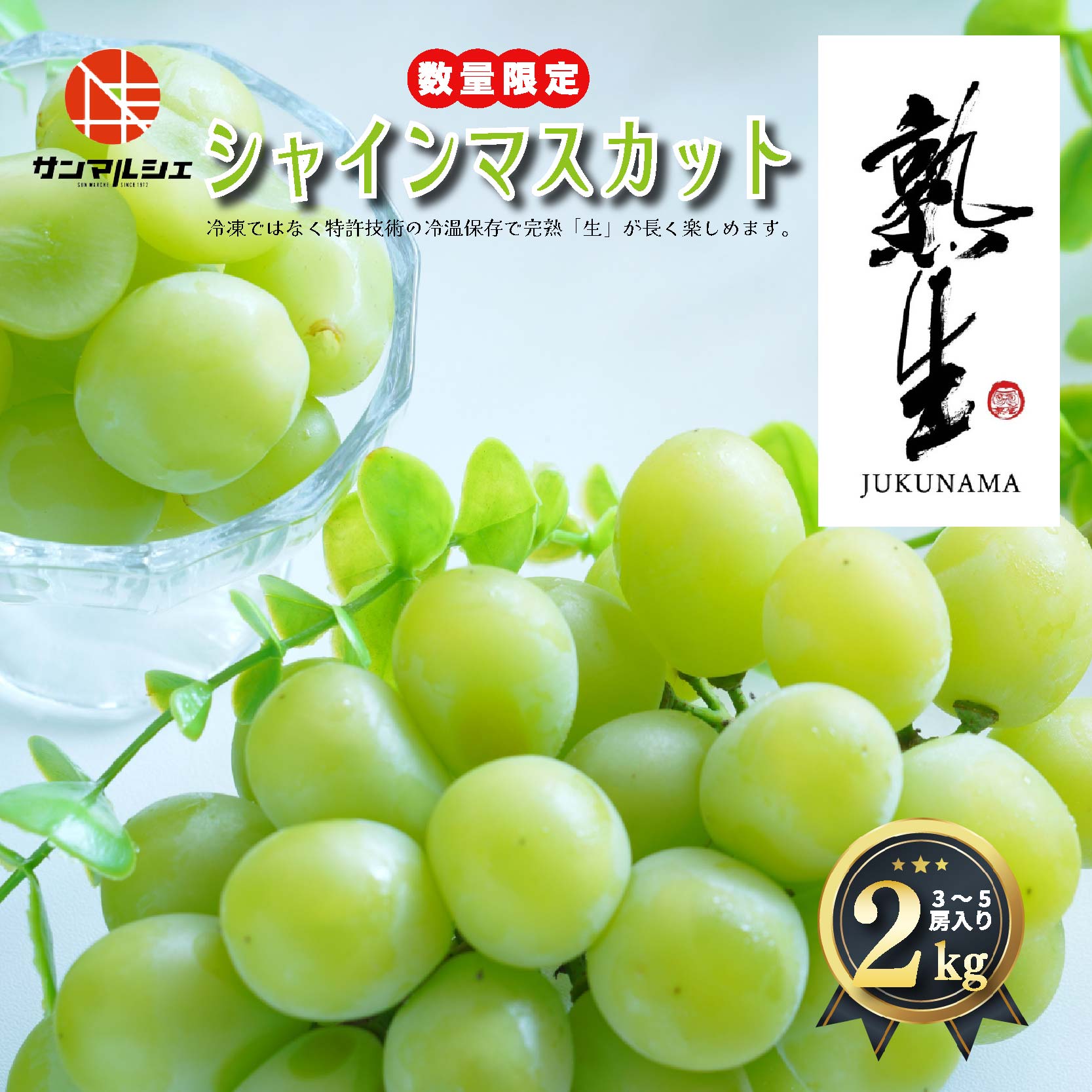 【ふるさと納税】 サンマルシェ 【限定100箱】熟生シャインマスカット 約2kg (3~5房入り) 青秀以上 冷蔵 愛媛県産 松山 伊台