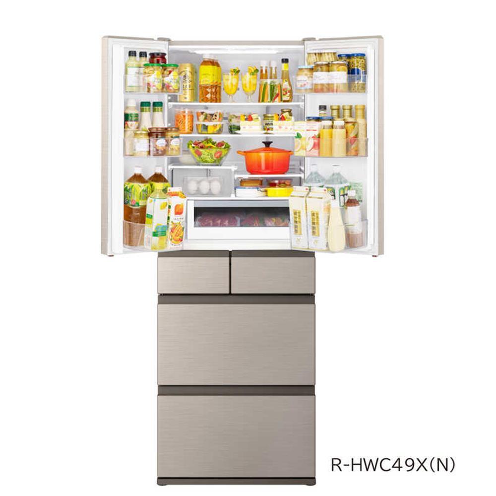 日立 冷蔵庫【標準設置費込み】HWタイプ 6ドア フレンチドア(観音開き) 485L『2024年度モデル』R-HW49V【ライトゴールド】