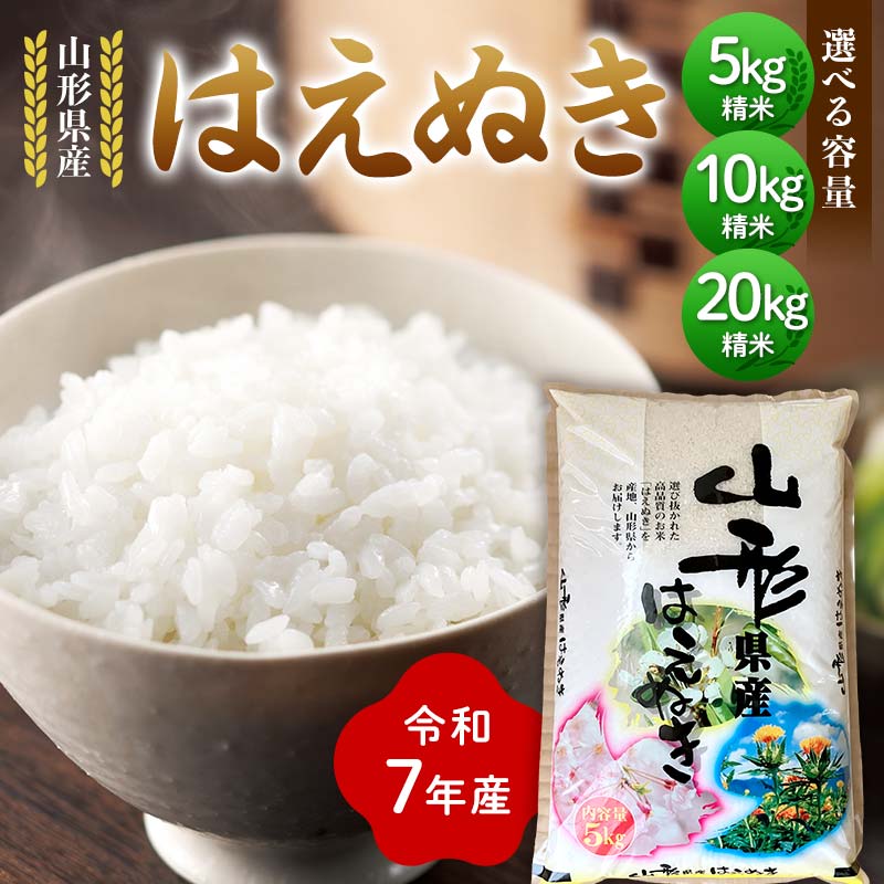 【ふるさと納税】 《選べる容量》≪先行予約≫令和7年度 山形県産 はえぬき 5kg／10kg／20kg 精米 2025年10月下旬から順次発送 白米 お米 米 米米 新米 ご飯 ごはん ブランド米 銘柄米 2025年産 令和7年度産 家庭用 自宅用 贈答用 お取り寄せ 食品 山形県 戸沢村 F7W-0098var