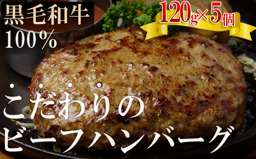 
塩でもいけるこだわりの黒毛和牛100％ビーフハンバーグ　120ｇ×5個　ピンク岩塩付 MA11
