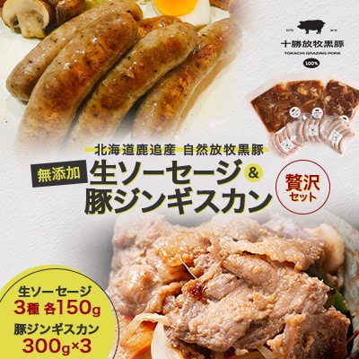 【毎月定期便】自然放牧黒豚 生ソーセージ(3種各150g)&豚ジンギスカン(300g×3)全6回【配送不可地域：離島】【4087336】