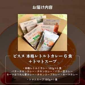ビスヌ 本格レトルトカレー 6食＋トマトスープ_ビスヌ 本格 レトルト カレー 6食 トマトスープ 180g × 1食 バターチキン チキン バター豆 キーマほうれん草 チキンスープ キーマ インドカ