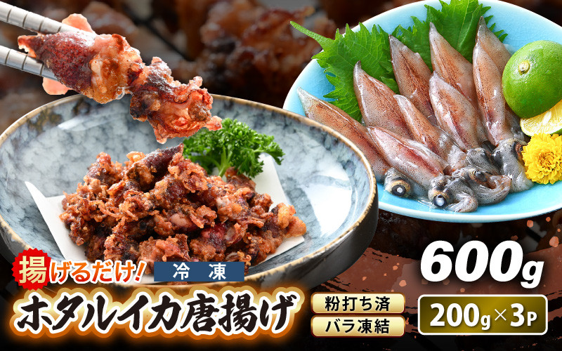 
            揚げるだけ ! ホタルイカ 唐揚げ 計600g（200g × 3P） 粉打ち済 バラ凍結 冷凍 ほたるいか 全国トップクラスの漁獲量【いか イカ 烏賊 福井県 魚介 海鮮 惣菜 さかな フライ 揚げ物 おつまみ 酒の肴 お取り寄せ グルメ 宅飲み 小分け 日常使い 1万円以下 買い回り】 [e15-a041]
          