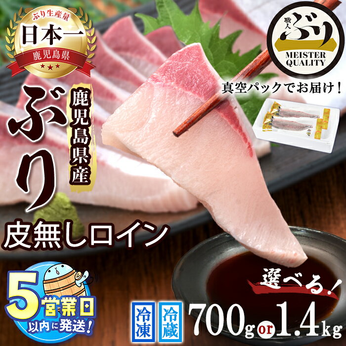 【ふるさと納税】＜すぐ届く！＞【配送方法・内容量が選べる！】鹿児島産ぶり 皮無ロイン (冷蔵 or 冷凍) (700g以上 or 1.4kg以上)ぶり ブリ 鰤 魚 海鮮 魚介 刺身 さしみ 柵 しゃぶしゃぶ 焼魚 煮魚 ロイン 皮無し 半身 国産 鹿児島県産 【アクアブルー】