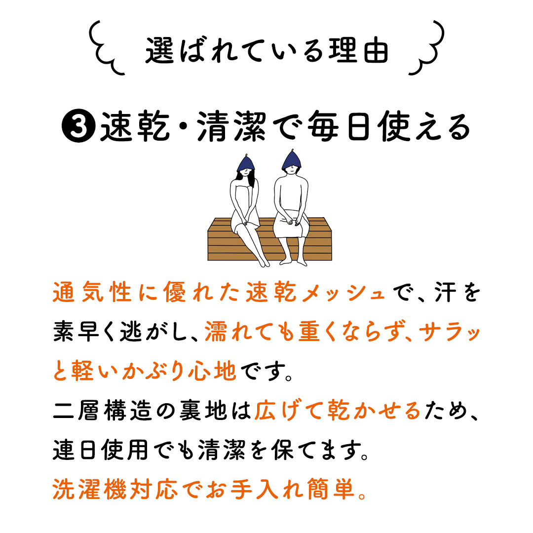 最高の整いタイム【soöna】サウナハット 厚手二重メッシュ 速乾タイプ 1枚 （カラー：ネイビー） soöna ととのい 整い おしゃれ サウナ タオル ハット 帽子 サウナキャップ 温泉 メンズ 