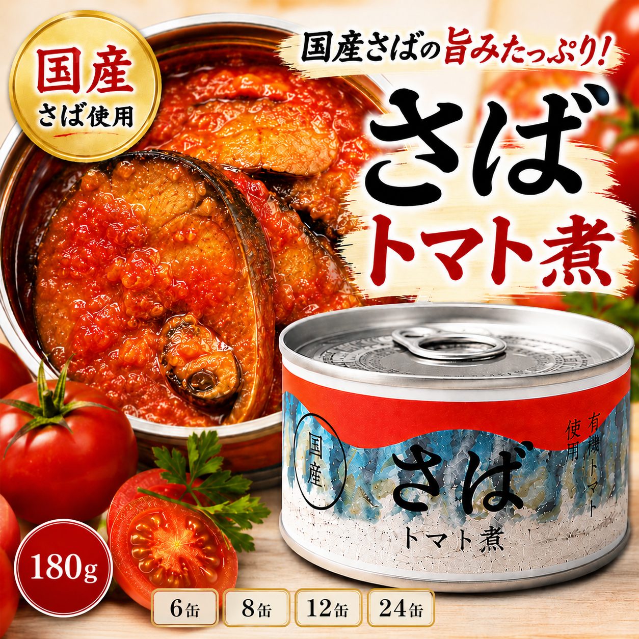 【ふるさと納税】さば 缶詰 トマト煮 180g 選べる 6缶 ～ 24缶 [ さば缶 サバ缶 さば缶詰 化学調味料不使用 おためし ギフト 贈答 おかず おつまみ おすすめ 人気 常温 備蓄 防災 食料 長期保存 非常食 アウトドア キャンプ 登山 魚 大容量 国産 タイム缶詰 ] 和尚印