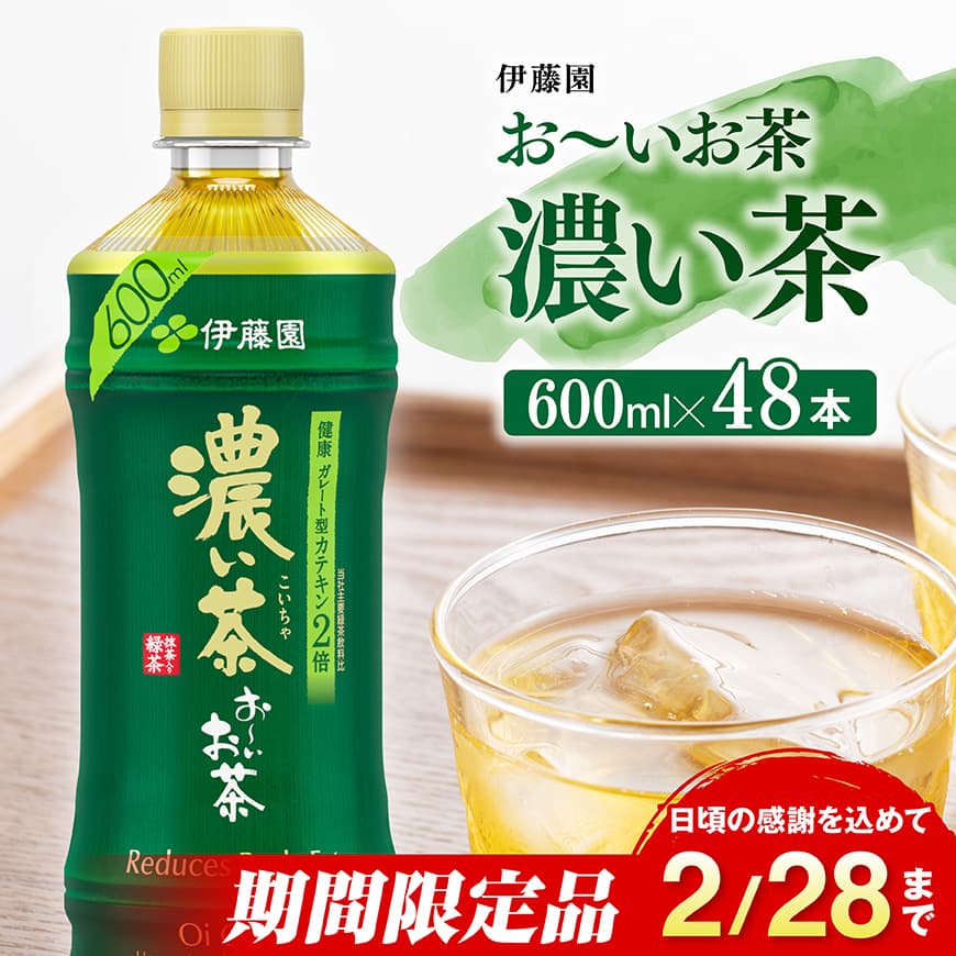 【ふるさと納税】【期間限定】伊藤園 お～いお茶 濃い茶 「機能性表示食品」600ml×48本 - 飲料類 飲みもの 緑茶 お茶 カテキン ペットボトル PET BBQ キャンプ イベント 焼肉 機能性表示食品 カテキン量2倍 備蓄 長期保存 送料無料 宮崎県川南町 C07330