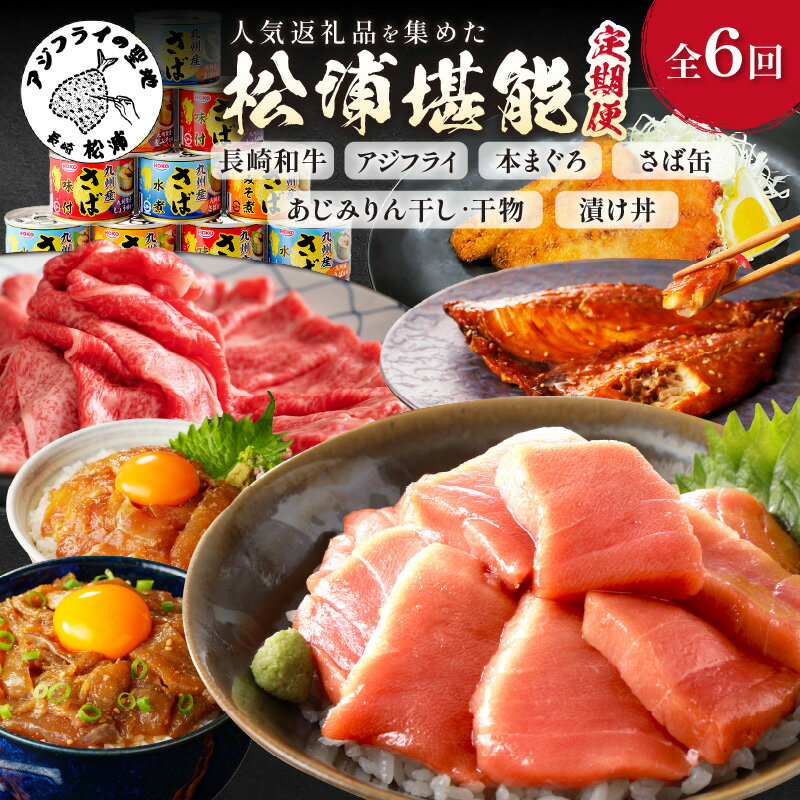 【ふるさと納税】【全6回定期便】松浦堪能定期便 ( アジフライ まぐろ 肉 サバ缶 干物 みりん干し とらふぐ しゃぶしゃぶ すき焼き 海の幸定期便 美味しい 刺身 加工品 おかず )【H6-002】