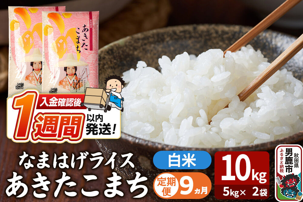 令和8年産新米《定期便9ヶ月》『なまはげライス』あきたこまち 白米 10kg（5kg×2袋）吉運商店 秋田県 男鹿市 精米 お米 お弁当 おにぎり [新米 米 こめ コメ…|23_ysu-311009
