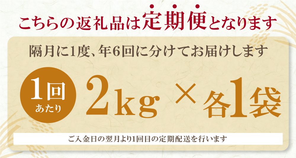 無洗米 福岡県産3種セット6kg定期便(隔月・年6回)