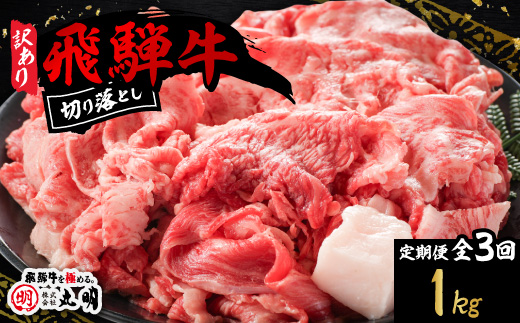 【毎月定期便】【訳あり】飛騨牛　切り落とし(コマ切れ)　1kg全3回【配送不可地域：離島】