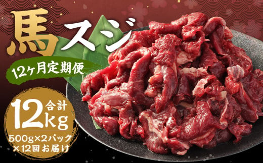 【 12ヶ月 定期便 】 馬スジ 計12kg 1回あたり1kg（500g×2パック） / 肉 お肉 馬肉 スジ 筋 煮込み 冷凍