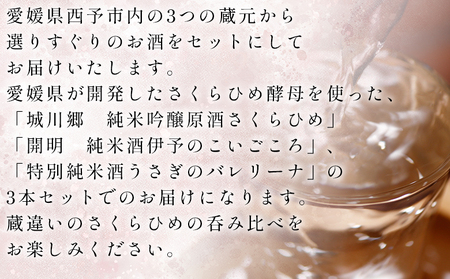 ＜西予蔵元 さくらひめ 3本セット＞ お酒 酒 飲み比べ 詰め合わせ 日本酒 地酒 ギフト プレゼント 贈答 お祝い 純米吟醸原酒さくらひめ 純米酒伊予のこいごころ 特別純米酒うさぎのバレリーナ 愛媛