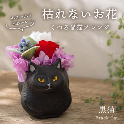 ふるさと納税 山梨県 プリザーブドフラワー くつろぎ猫 黒猫 枯れないお花、ネコ好きの方へのプレゼントにもおすすめ!