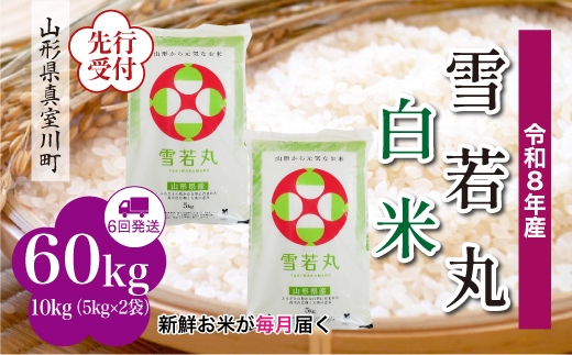 
                  ＜令和8年産米先行受付＞ 真室川町産 雪若丸 【白米】 定期便 60kg （10kg×1ヶ月間隔で6回お届け）＜配送時期指定可＞
                